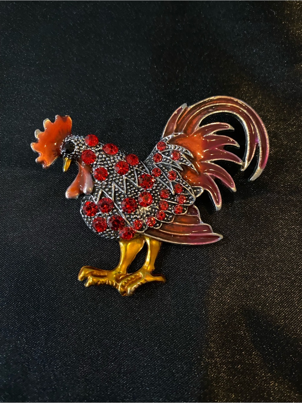 Decorative Red Crystal Rooster Brooch - Unbranded